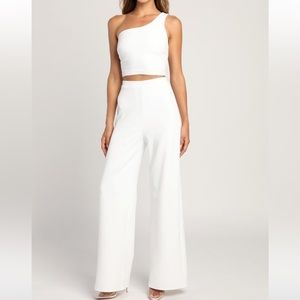 Lulu’s Amor & Beyond Ivory One Shoulder Two Piece Jumpsuit